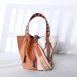 Purses and Handbags Bags for Women Painting Vegetable Basket Handbag Adjustable Shoulder Strap Genuine Leather Bucket Bag