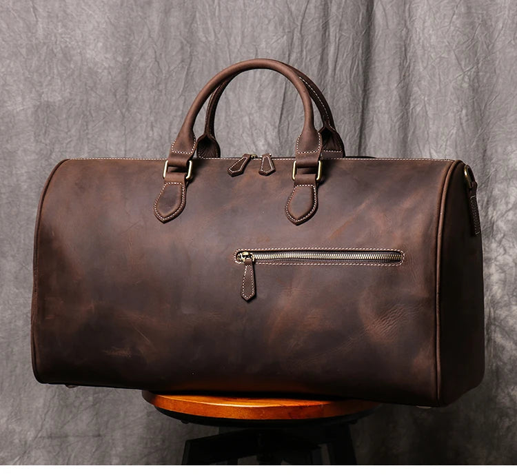Leathfocus Men's Cowhide Travel Bag Women's Weekend Handbag Large Capacity Vintage Duffle Bag Crazy Horse Leather Laptop Bag