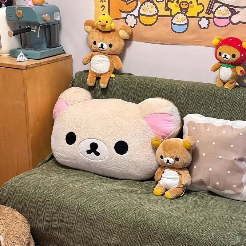 Rilakkuma Plush Bed Headrest Cushion For Dorms Soft Stuffed Bunk Bed Backrest Pillow Cute Decor For College Student Bedrooms