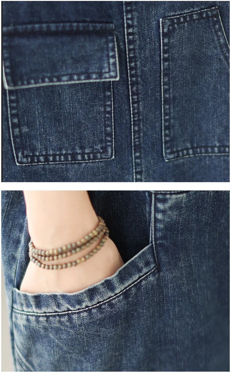 Vintage Patchwork Denim Cargo Overalls