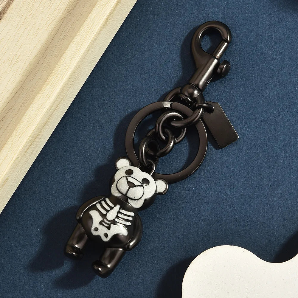 3D Metal Teddy Bear Keychain Heavy Duty Rose Gold Purse Charm Secure Trigger Clasp Accessory for Women Handbag Holiday Presents