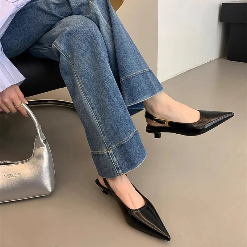 Summer Pointed Toe Women Sandals Fashion Singbacks Mules Shoes Ladies Elegant Low Heel Stripper Party Sandalias