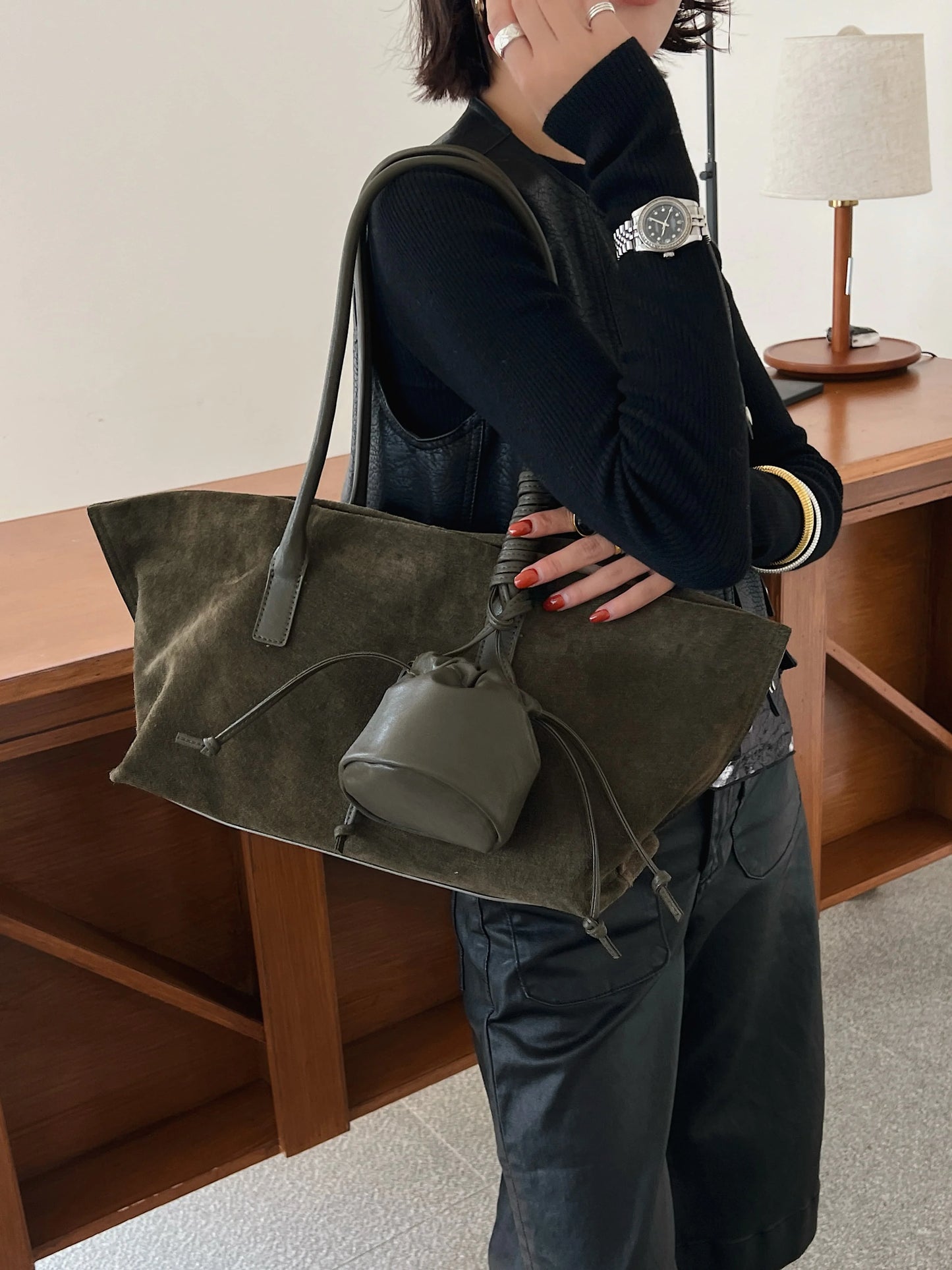 Motingsome Oversized Suede Tote Bag Women Shoulder Handbag and Purses Luxury Design Bags Roomy Casual Tote Large Capacity New In