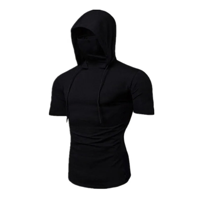 Men’s Short Sleeve Performance Hoodie with Integrated Mask