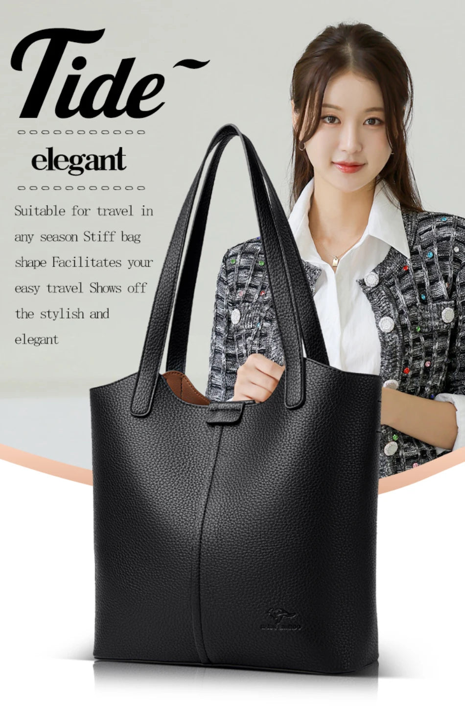 Genuine Brand Soft Leather Shoulder Bag For Women Casual Tote Bag Female Solid Color Purse Simple Design Handbag Commuting Sac