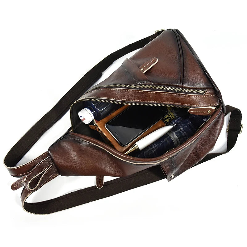 Single Shoulder Bagpack Genuine Leather Chest Bag Outdoor Riding Bag Chest Packs For Biker Men Male Sling Bags Cow Leather