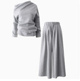 SuperAen Women's Clothing Summer Beautiful Women's 2025 New Loose Shirt Straight Wide-leg Pants Two-piece Set