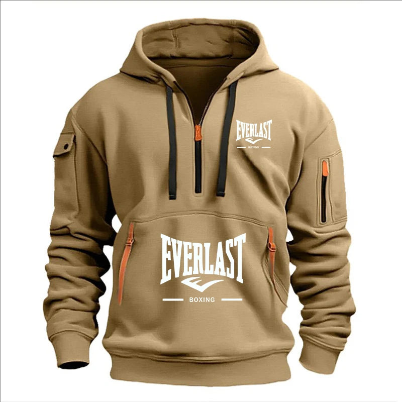 Men’s Printed Fleece Hoodie with Zipper Details