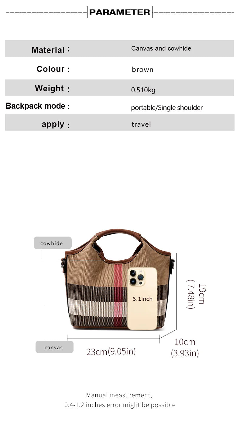 Leather plaid handbag, large-capacity mother bag, shopping basket, one-shoulder handbag