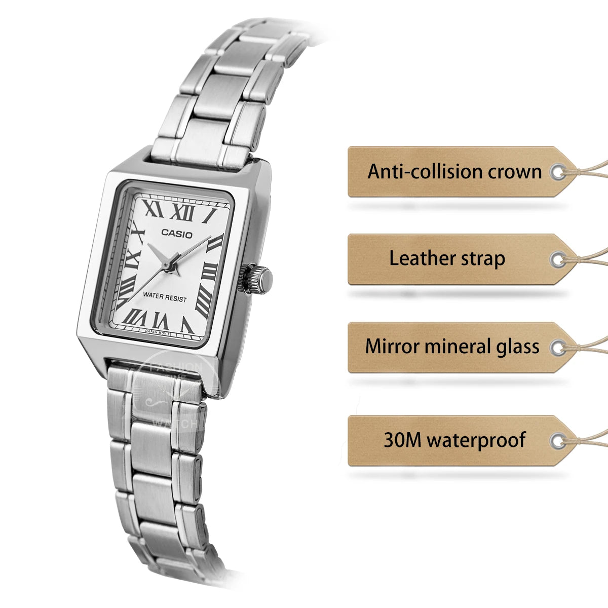Casio Women’s Luxury Tonneau Silver Stainless Steel Watch - LTP-V007D