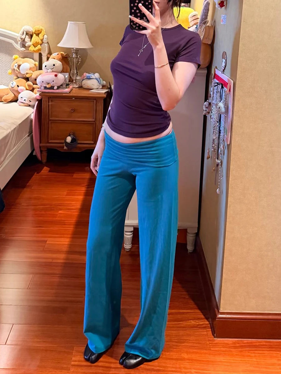 Women's Foldover Low-Rise Straight-Leg Pants