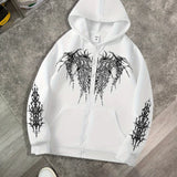 Men's Gothic Dark Print Zipper Hooded Casual Sports Sweatshirt Zipper Jacket Autumn and Winter New Casual Retro Street Style Top