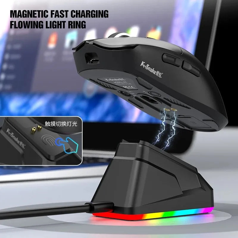 X11 Tri-Mode Wireless Gaming Mouse, 63g Lightweight, PAW3311 Sensor, 12000 DPI, Magnetic RGB Charging Dock