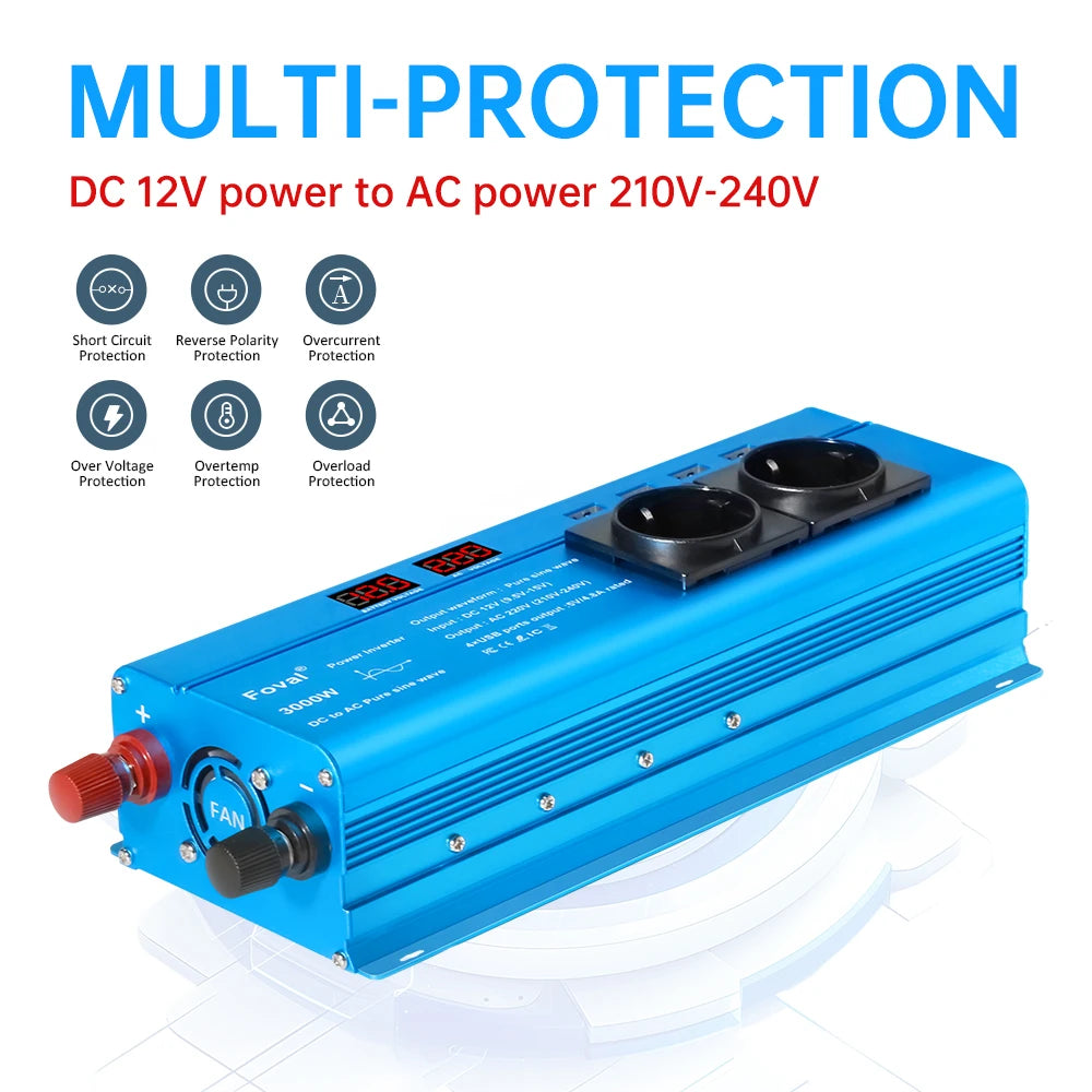 Pure Sine Wave Inverter | DC 12V to AC 220V | 1000W–3000W