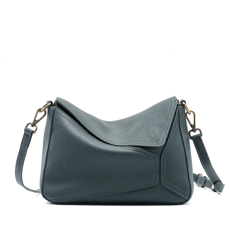Pure 100% Cowhide Leather Women's Geometric Solid Color Shoulder Bag For Ladies Large Capacity Pillow Crossbody Handbag Luxury