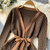 3-Piece Women’s Knitted Set: V-Neck Belted Cardigan & High-Waist Wide-Leg Pants