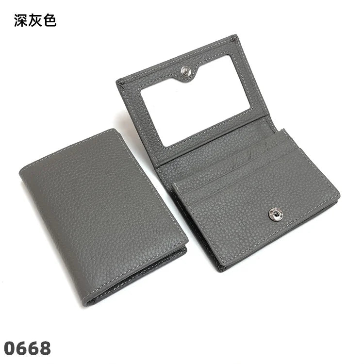 Dropshipping Custom Name Genuine Leather Men Women Business Card Holder Bifold Credit Card Case With ID Window