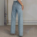 Women’s High-Waist Straight Diamond Jeans - Vintage Y2K Streetwear