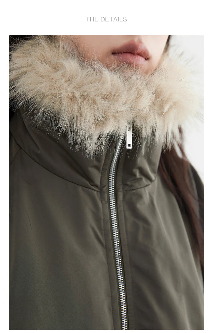 Women's Hooded Down Jacket with Faux Fur Collar
