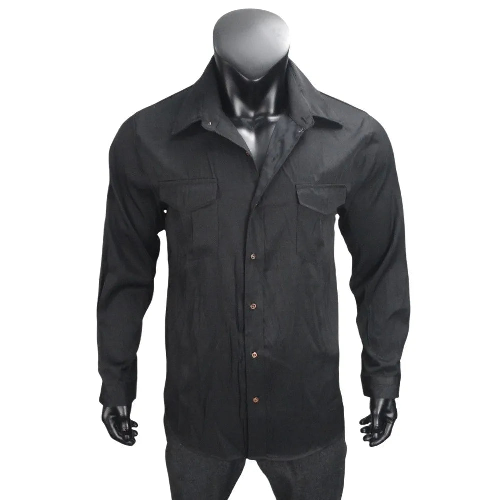 Men's Denim Shirt Slim Fit Light Blue Long Sleeve Casual Top with Two Chest Pockets Button Front Copper Buttons Washed Gray