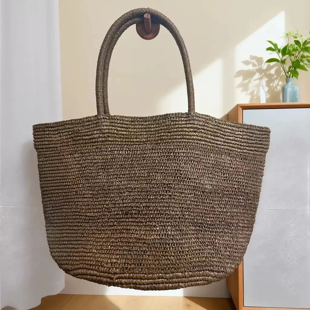 2026 Large Handwoven Rattan Tote Bag for Women Natural Straw Beach Bag Purse Luxury Shoulder Bags Handbag Summer