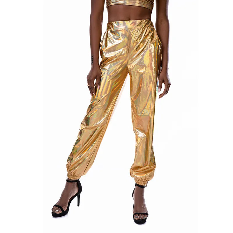 Women's Sparkly High-Waist Straight-Leg Pants