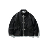 American Vintage Denim Jacket Men Stand Collar Cotton Spring Metal Button Splicing Regular Fit Streetwear Trendy Casual Outwear