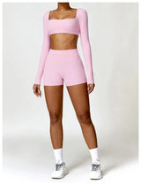 2-Piece Women's High-Waist Yoga Set – Seamless Long Sleeve Workout Suit