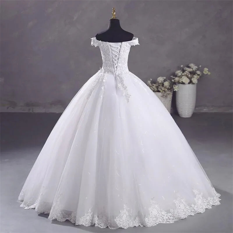 Pure White Wedding Dresses Elegant Boat Neck Ball Gown Simple Vestido De Noiva Plus Size Robe De Mariee