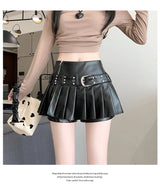 Women's Black Gothic Pleated Faux Leather Mini Skirt