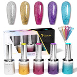 5pcs Venalisa Hema/TPO Free Cat Eye Nail Gel Polish Color Palette Kit Ultra Glitter Diamond Sparkle Soak Off UV LED Varnish Set