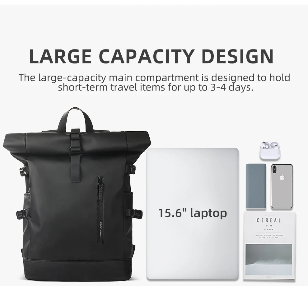 Heroic Knight Men's Backpack Waterproof Roll Top Backpack Women Travel Expandable USB Charging Large Capacity Laptop Bag Mochila
