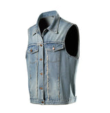 Unisex Retro Hong Kong Style Denim Vest Casual Fashion Sleeveless Waistcoat Trendy Loose Streetwear Outerwear Vest Tops Men