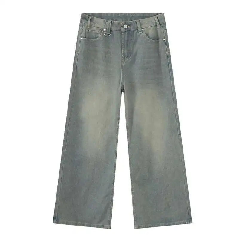 Retro Washed Wide-Leg Denim Trousers