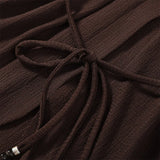 Tie Front Textured Women Set V-Neck Loose Set Wide Sleeve Drawstring Pants Casual Lounge Solid Color 2 Piece Outfits For Daily