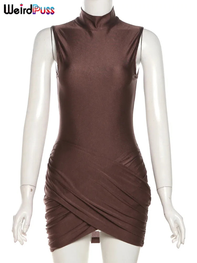 Nibber Cross Ruffles Mini Bodycon Dress