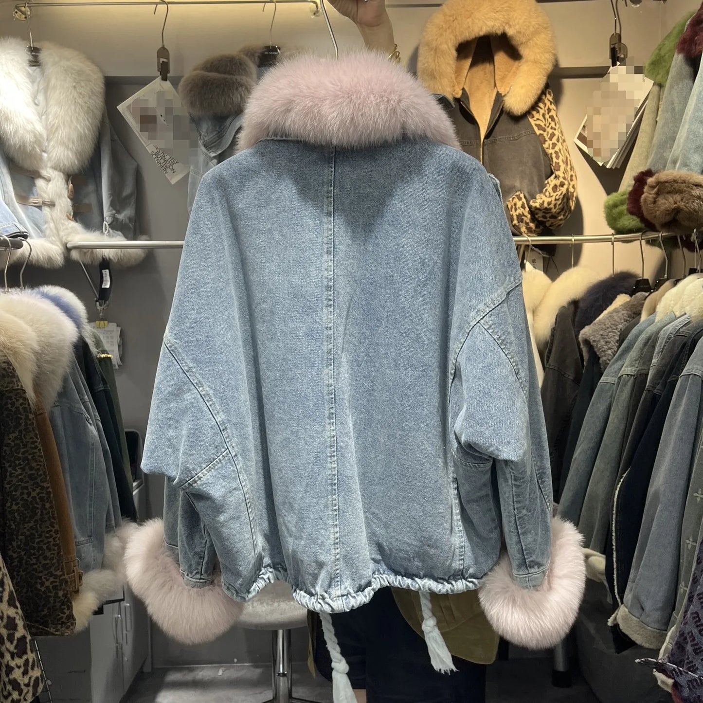 Women's Fox Fur Denim Winter Jacket – 2025 USA Streetwear Edition