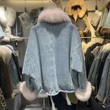Women's Fox Fur Denim Winter Jacket – 2025 USA Streetwear Edition