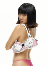 Polka Dot Bra Y2k Bags for Women Unique Novelty Cute Pink Bikini Handbag with Bow Harajuku Streetwear Funny Party Shoulder Bag