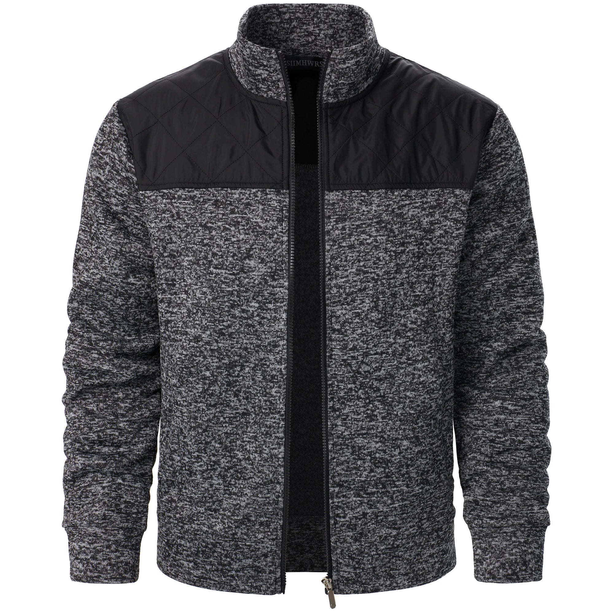 Men's Autumn/Winter Zip-Up Knit Jacket – Striped Check Stand Collar Sweater Coat