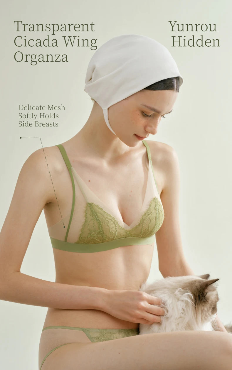 Sujiin Women's Lace Bra – Wireless Seamless Triangle Cup