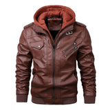 Men's Faux Leather Moto Jacket with Detachable Hood