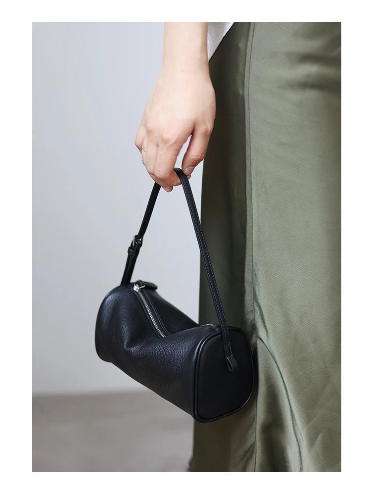 Full Grain Leather Soft Balck Small Size Crossbody Bags For Women Luxury Adjustable Shoulder Strap Underarm Bag Portable Handbag