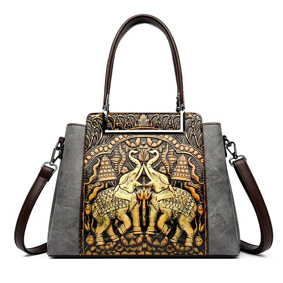 New Vintage Embossed Handmade Handbag For Women Versatile PU Leather Shoulder Bag 3 Layers Large Capacity Crossbody Bags Female