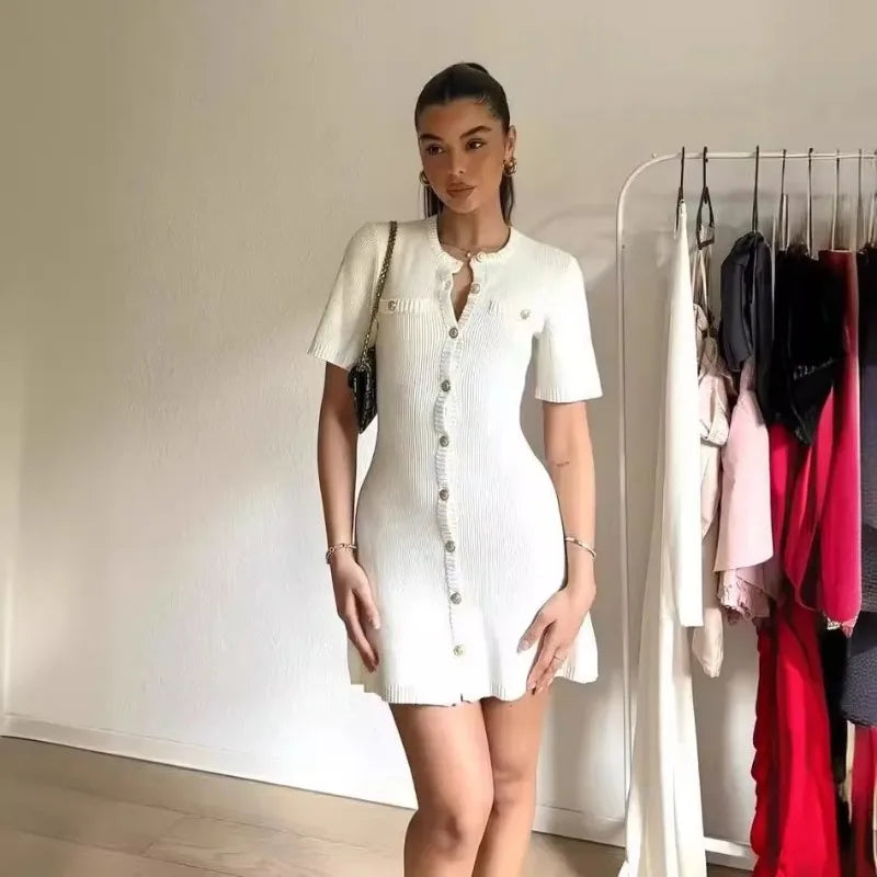 Elegant Ribbed Knit Mini Dress