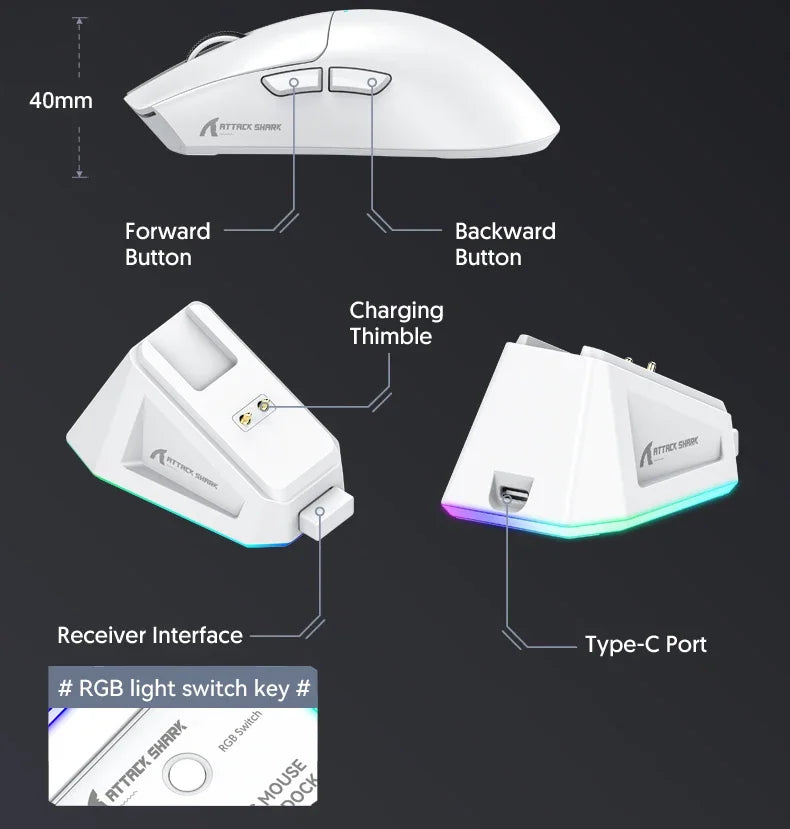 Attack Shark X11 PAW3311 Wireless Bluetooth Mouse, 2.4G 400IPS RGB PC Gaming Mouse