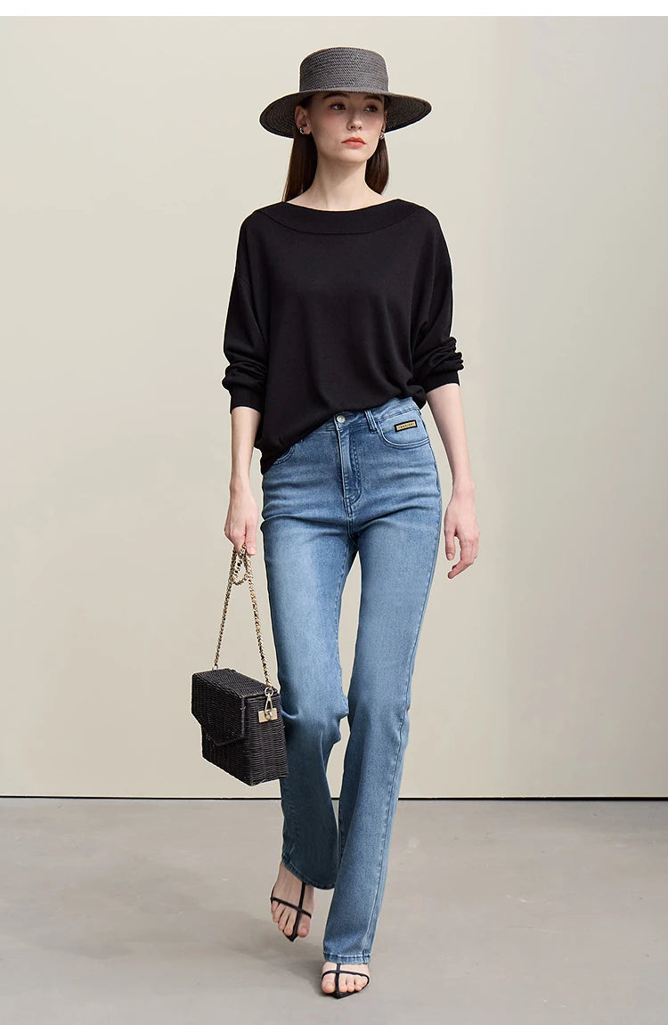 Amii Flared Jeans Autumn 2026 New Commuter Style Casual Versatile Women's Pants Solid Color Denim Trousers For Women 12621032