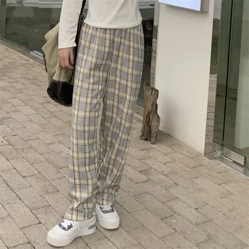 Plaid Plush Wide-Leg Trousers