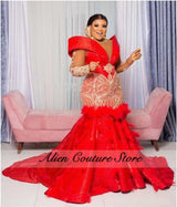 Mermaid Evening Gown | Crystals, Feathers & Beading