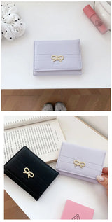 Fashion Wallets Girls Cute Bow Small Wallet Aesthetic Card Holder Classic Three Fold Purse For Women Student Simple Coin Pouch
